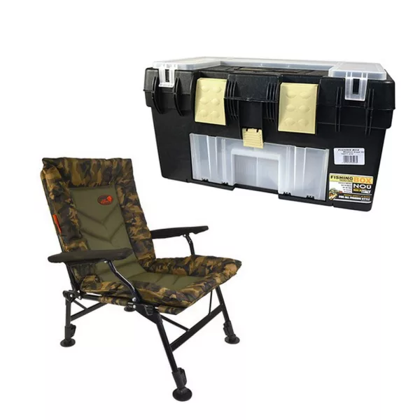 Carp Expert Comfort Camo Ribička stolica s Fishing Boxom - 50x38x55cm