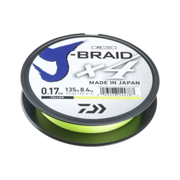 Daiwa J-Braid X4 Sárga 0,19mm 135m Fonott Főzsinór