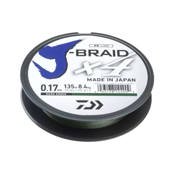 Daiwa J-Braid X4 Sötétzöld 0,15mm 135m Fonott Főzsinór