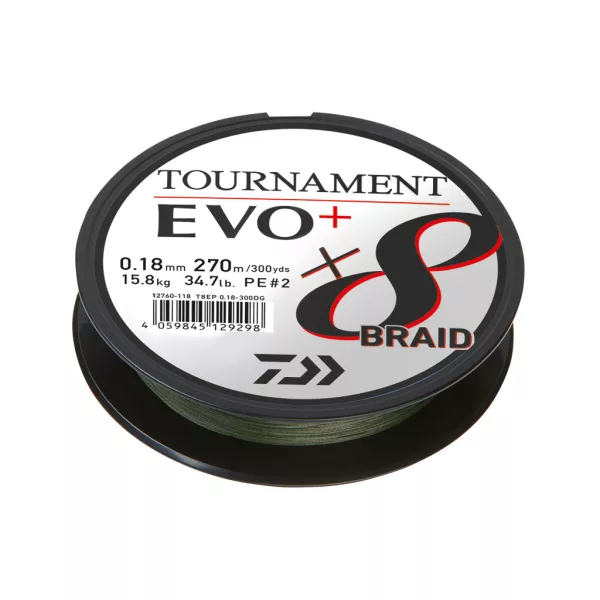 Daiwa Tournament X8 Braid Evo+ Sötétzöld 0,20mm 270m Fonott Főzsinór