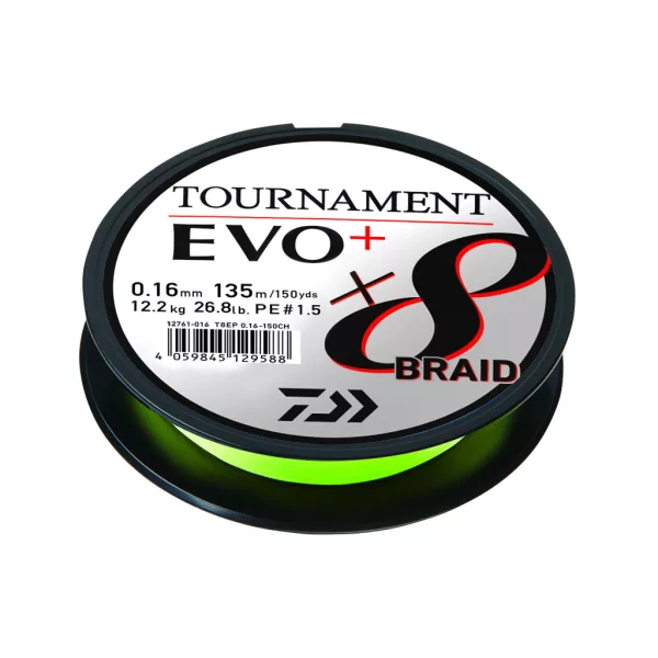 Daiwa Tournament X8 Braid Evo+ Chartreuse 0,18mm 135m Fonott Főzsinór