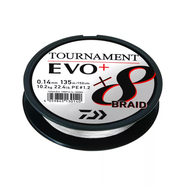 Daiwa Tournament X8 Braid Evo+ Fehér 0,14mm 135m Fonott Főzsinór