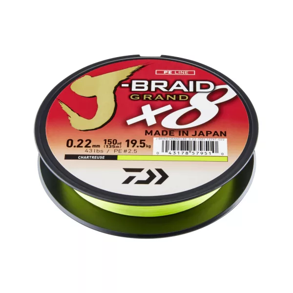 Daiwa J-Braid Grand X8 Chartreuse 0,28mm 2700m Fonott Főzsinór