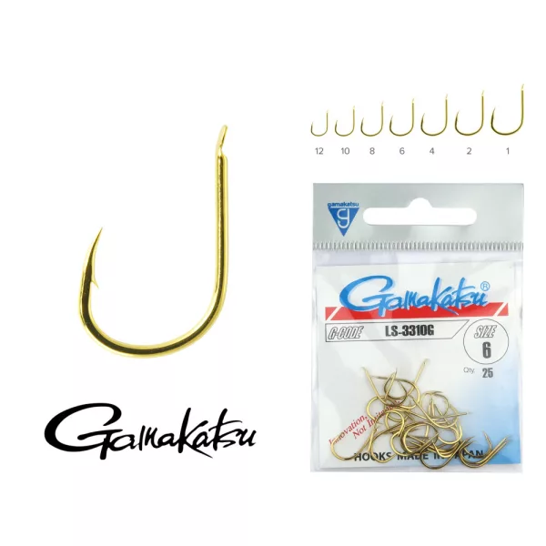 Gamakatsu LS-3310G/001 Zlatna 1 25kom/pakiranje Kuka za šarana s pločom i bodljikavom