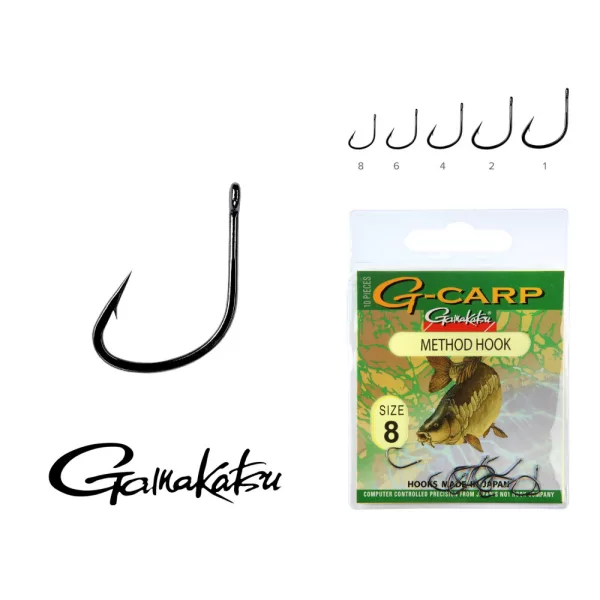 Gamakatsu G-Carp method Crno 6 10kom/pakiranje S ušicom S kontra kukom Feeder udica