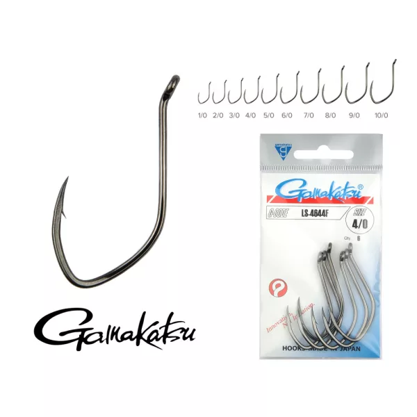 Gamakatsu LS-4644F/200 Crna 6 6kom/pakiranje Udica za grabežljivce s ušicom i bradom