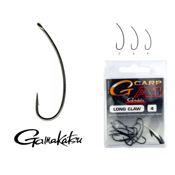 Gamakatsu G-carp A1 Long Claw Crno 2 10kom/pakiranje S ušicom S kontra kukom Feeder udica
