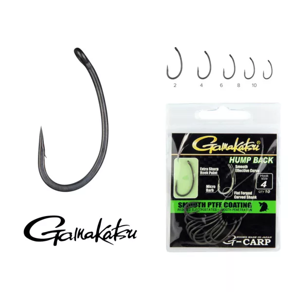 Gamakatsu G-Carp Hump Back Crna 6, 10 kom/pak., šaranska udica s okcem i mikro bodljom