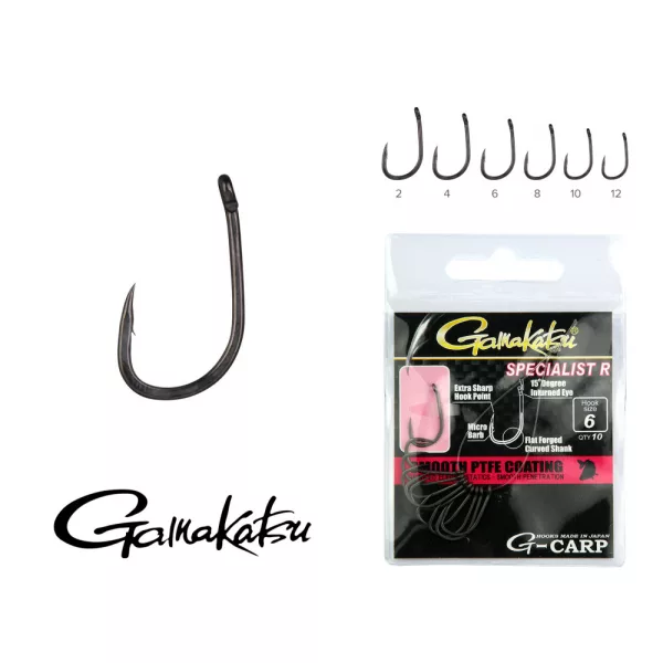Gamakatsu G-Carp Specialist R Crno 2 10kom/pakiranje S ušicom S kontra kukom Feeder udica