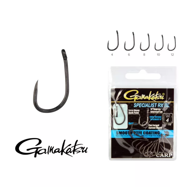Gamakatsu G-Carp Specialist RX BL Crna 10 10kom/pakiranje S ušicom Bez kontra kuke Bojle udica