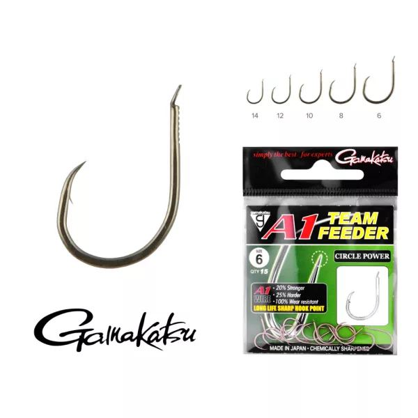 Gamakatsu A1 Team Feeder Circle Power Crna 10 15 kom/pak S okom S bodljom Feeder udica