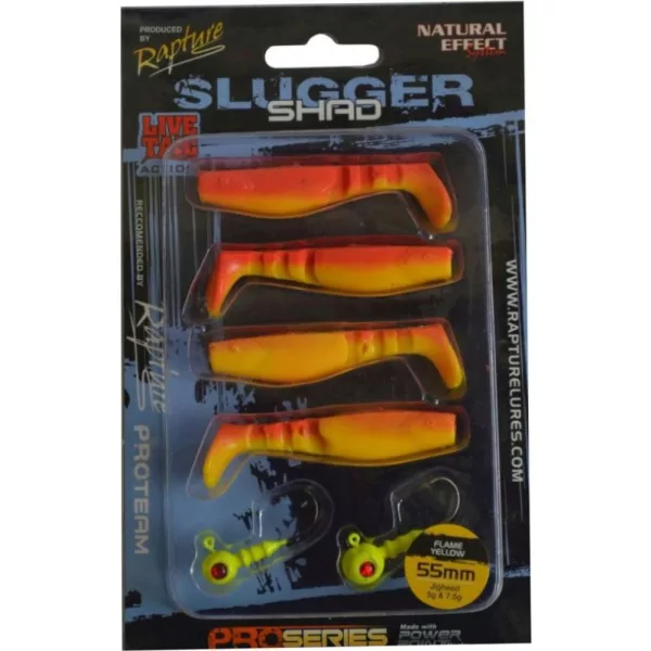 Rapture Slugger Shad Set 5,5cm Flame Yellow 4+2kom Set Umjetnih Mamaca