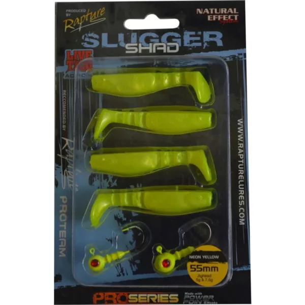 Rapture Slugger Shad Set 5,5cm Neon Yellow 4+2kom Set Umjetnih Mamaca
