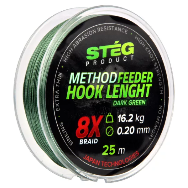 Stég Stég Method Feeder predvez 0.12mm 25m Pleteni predvez-Tamnozelena