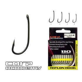   Carp Academy Teflon Hook XS-3 Crna 6 10 kom/pakiranje S ušicom S bodljom Bojli udica