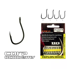   Carp Academy Teflon Hook XS-4 Crna 6 10 kom/pakiranje S ušicom S bodljom Bojli udica
