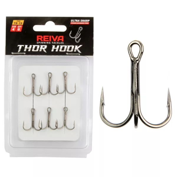 Reiva Treble Hook TR-19 Crna 1 6kom/pak S ušicom S bodljom Udica za grabežljivce