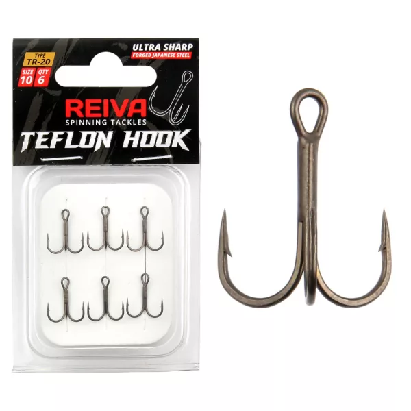 Reiva Teflon Treble TR-20 10 Füles, Szakállas Hármashorog 6db