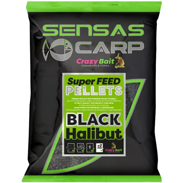 Sensas Super Feed Pellets Black Halibut 6mm Pelete za hranjenje 700gr