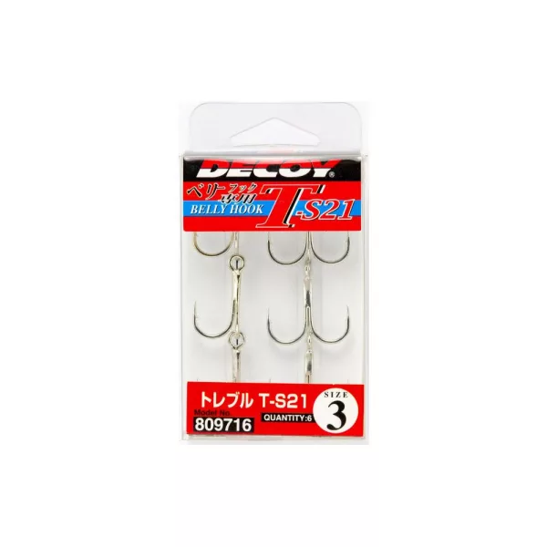 Decoy T-S21 Belly Hook #6 Füles Szakállas Háromágú Horog 6db