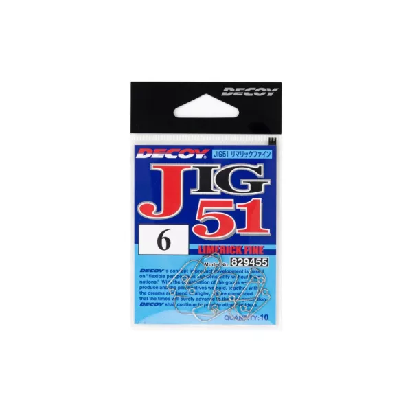 Decoy Jig51 Limerick Fine #6 Füles Szakállas Egyágú Jig Horog 10db