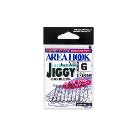   Decoy Area Jiggy Type XII AH-12 #6 Barbless Füles Szakáll Nélküli Egyágú Ragadozóhalas Horog 12db