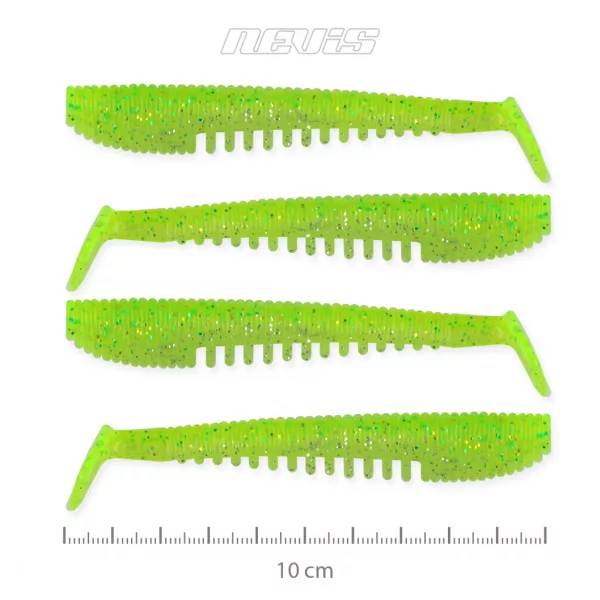 Nevis Impulse Shad 10cm 6,92gr 4kom/pak Fluo Zelena šljokice X2 Plastična varalica