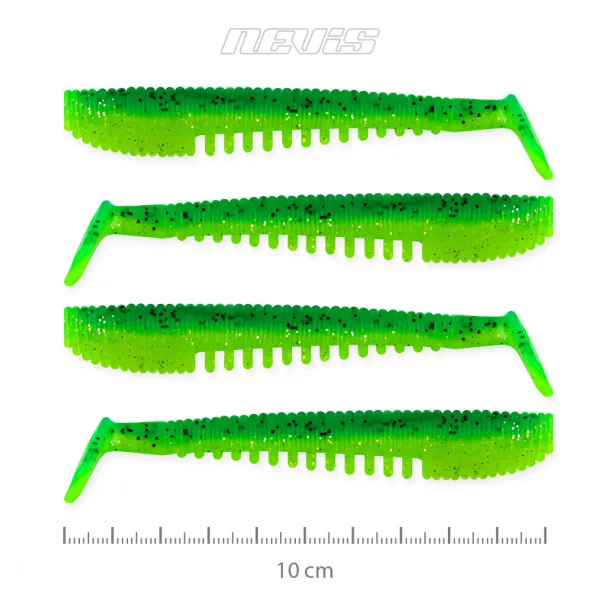 Nevis Impulse Shad 10cm 6,92gr 4kom/pak Zelena šljokice Plastična varalica