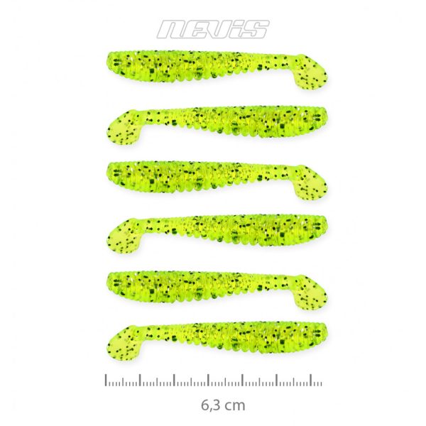 Nevis Impulse Shad 6,3cm 1,77gr 6kom/pak FluoZelena šljokice Plastična varalica