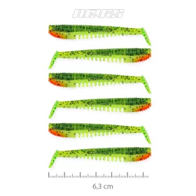   Nevis Impulse Shad 6,3cm 1,77gr 6kom/pak Zeleno-Narančasta šljokice Plastična varalica