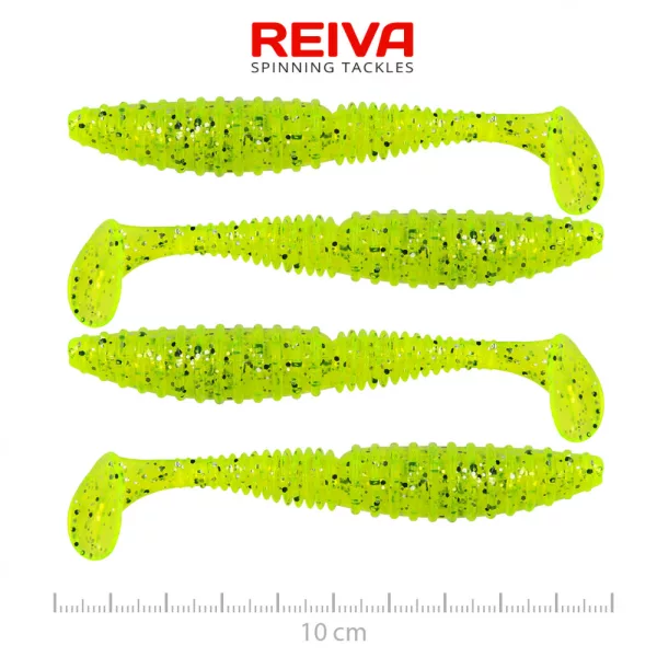 Reiva Zander Power Shad 10cm 7,05gr 4kom/pak (Fluo Zelene šljokice II.)