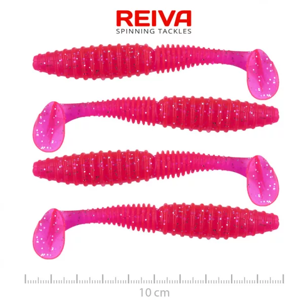 Reiva Zander Power Shad 10cm 7,05gr 4kom/pak (Ružičaste šljokice) Plastični mamac