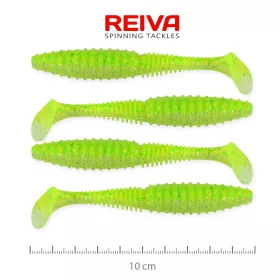  Reiva Zander Power Shad 10cm 7,05gr 4kom/pak (Fluo Zelene šljokice I.) Plastični mamac