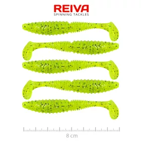   Reiva Zander Power Shad 8cm 3,18gr 5kom/pak (Fluo Zelene šljokice II.) Plastični mamac