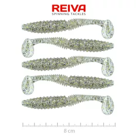   Reiva Zander Power Shad 8cm 3,18gr 5kom/pak (Srebrne šljokice) Plastični mamac
