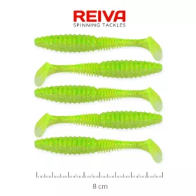   Reiva Zander Power Shad 8cm 3,18gr 5kom/pak (Fluo Zelene šljokice I.) Plastični mamac