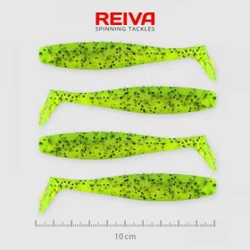   Reiva Flat Minnow Shad 10cm 4kom/pak (Zeleni šljokice) gumena riba