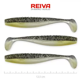   Reiva Flat Minnow shad 12,5cm 3kom/pak (Crno-Srebrna Šljokica) Plastični mamac