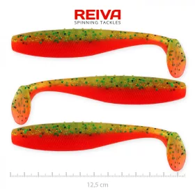   Reiva Flat Minnow shad 12,5cm 3kom/pak (Zeleno-Narančasta Šljokica) Plastični mamac