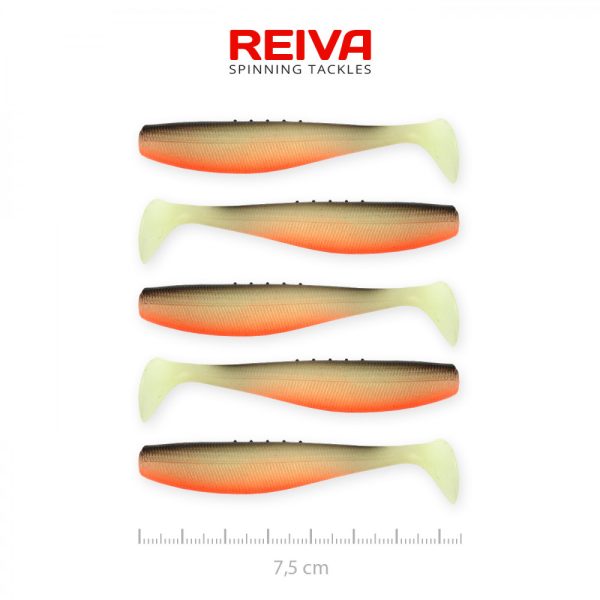 Reiva Flat Minnow shad 7,5cm 5kom/pak (Crno-bijelo-narančasto) Plastični mamac