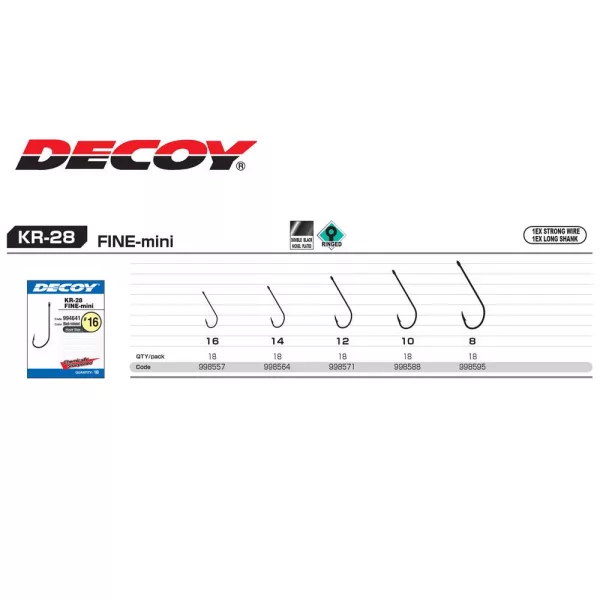 Decoy Worm KR-28 Fine Mini 16 Füles Szakállas Egyágú Ragadozóhalas Horog 18db