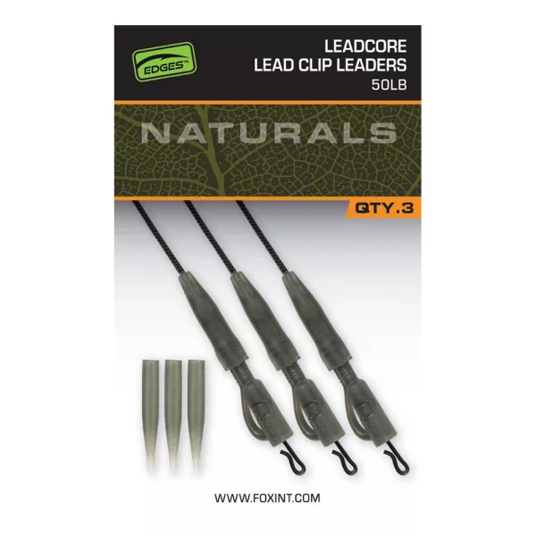Fox Edges Naturals 50lb Leadcore Lead Clip Leaders Bojli sistem 3kom