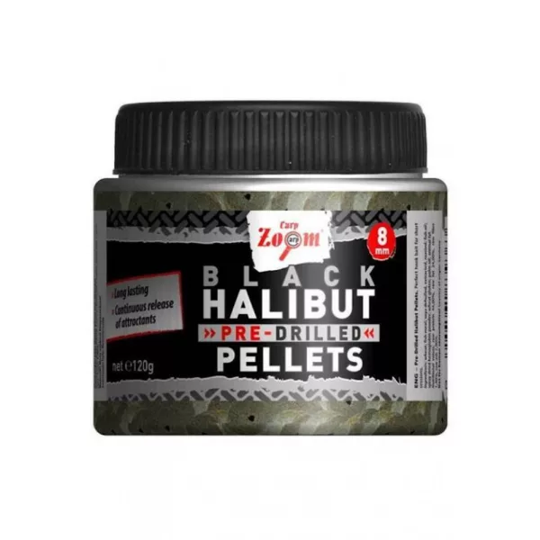Carp Zoom CZ crni bušeni halibut pelet za udicu, 8 mm, halibut, 120 g
