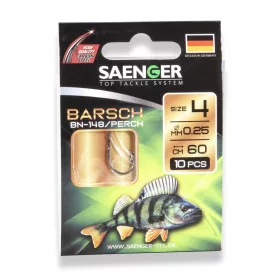 Saenger Perch 4 Lapkás, Szakállas Előkötött Horog 10db