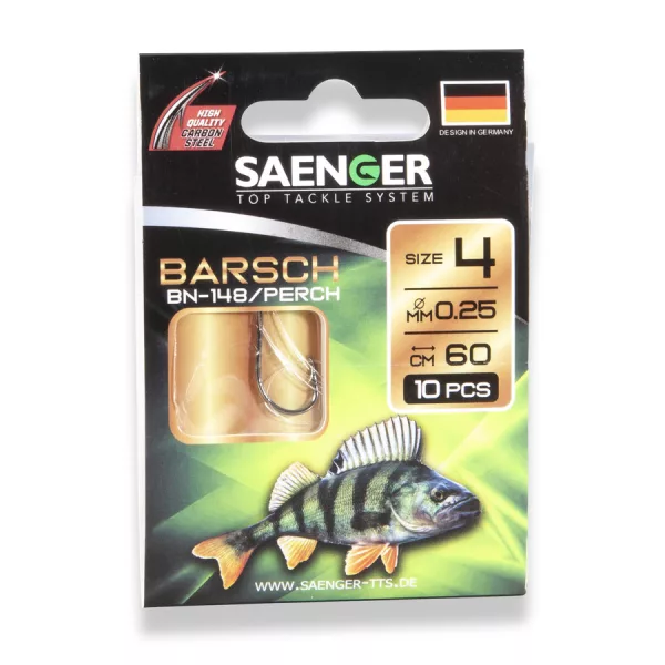 Saenger Perch 6 Lapkás, Szakállas Előkötött Horog 10db