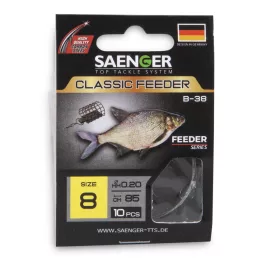   Saenger Classic Feeder 10 Lapkás, Szakállas Előkötött Horog 10db