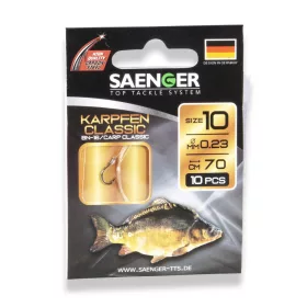   Saenger Carp Classic 10 Lapkás, Szakállas Előkötött Horog 10db