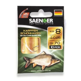   Saenger Carp Barbless 2 Lapkás, Szakáll Nélküli Előkötött Horog 10db