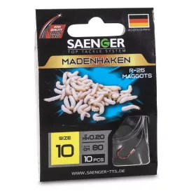   Saenger Maggothook R-25 14 Lapkás, Szakállas Előkötött Horog 10db