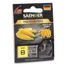   Saenger Cornhook Gold 10 Lapkás, Szakállas Előkötött Horog 10db